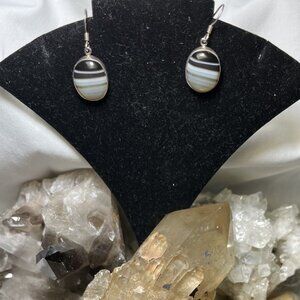 New Sterling Silver Earrings Banded Agate